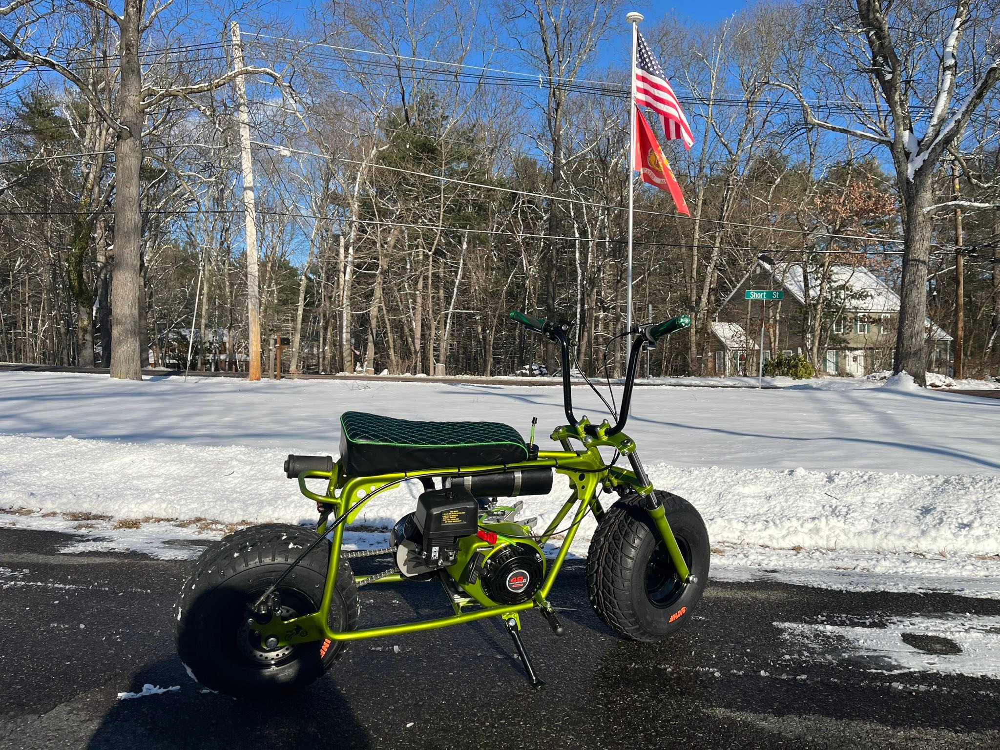Custom db30 mini bike with Predator 224 motor and candy lime green