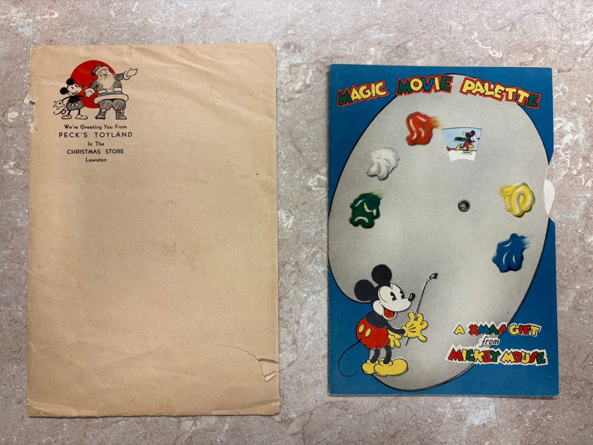 Rare 1930s and 40s Disney Christmas collectibles on display