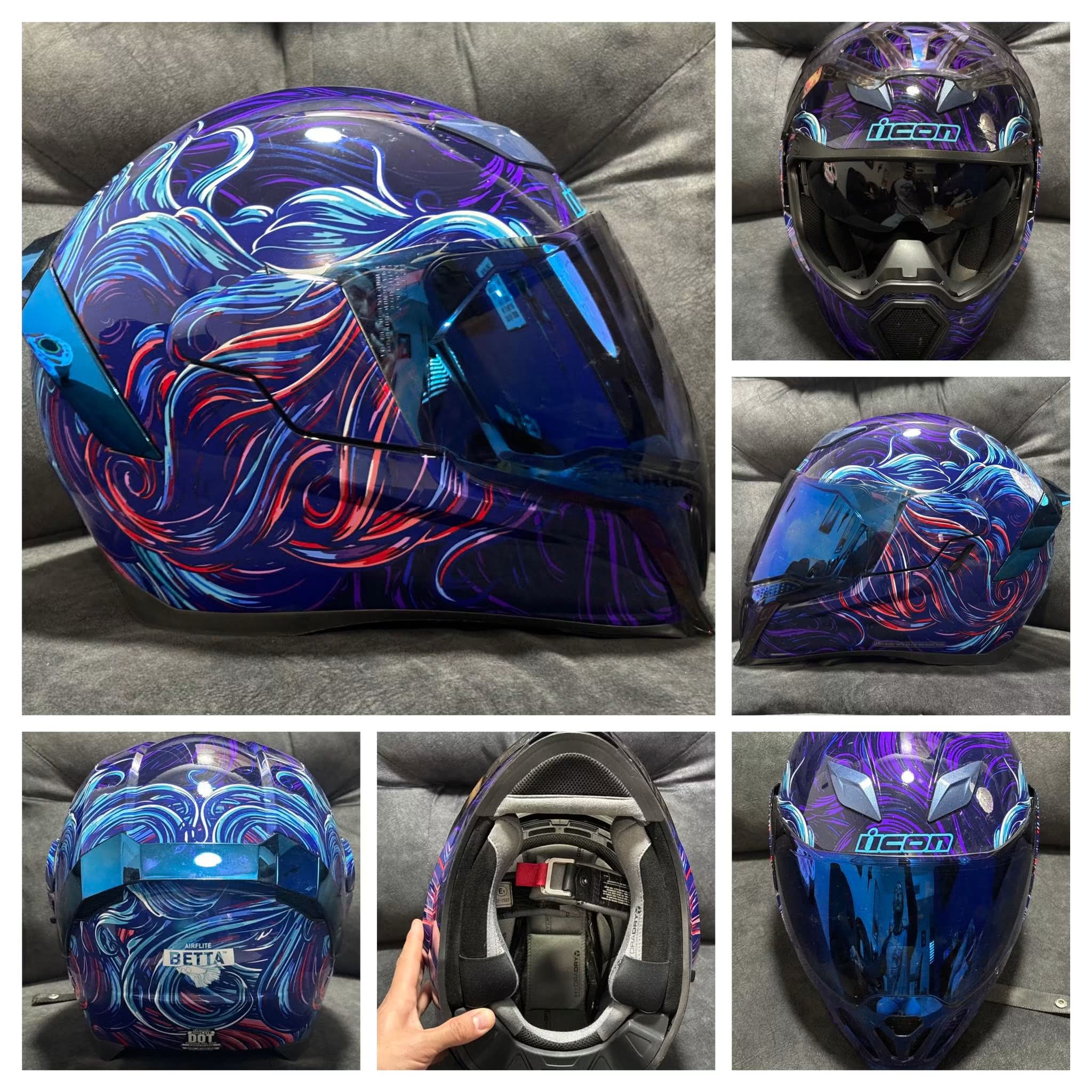 icon airflite betta helmet Airflite Free Fliteshield with side plates Removable molded breath deflector and chin curtain Recessed twin channel supervent cooling system The Dropshield visor must only be used while the main face shield is in the fully closed position Internal speaker pockets work with ICONs R.A.U Icon Airflite Ground Pounder Helmet