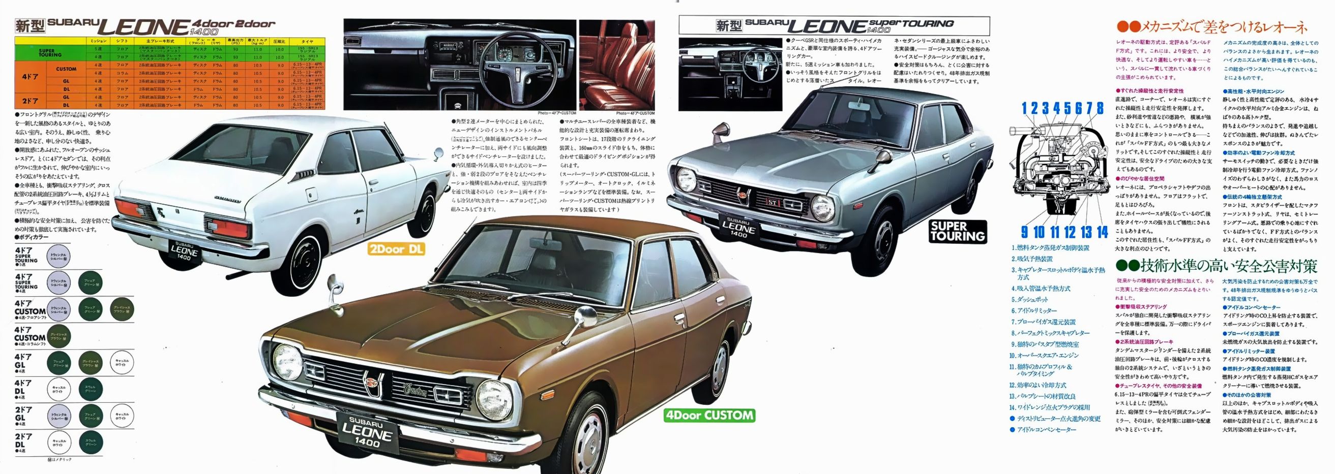 1973 Subaru Leone Brochure. Japan. 6-1973. Fold-out. 昭和48年