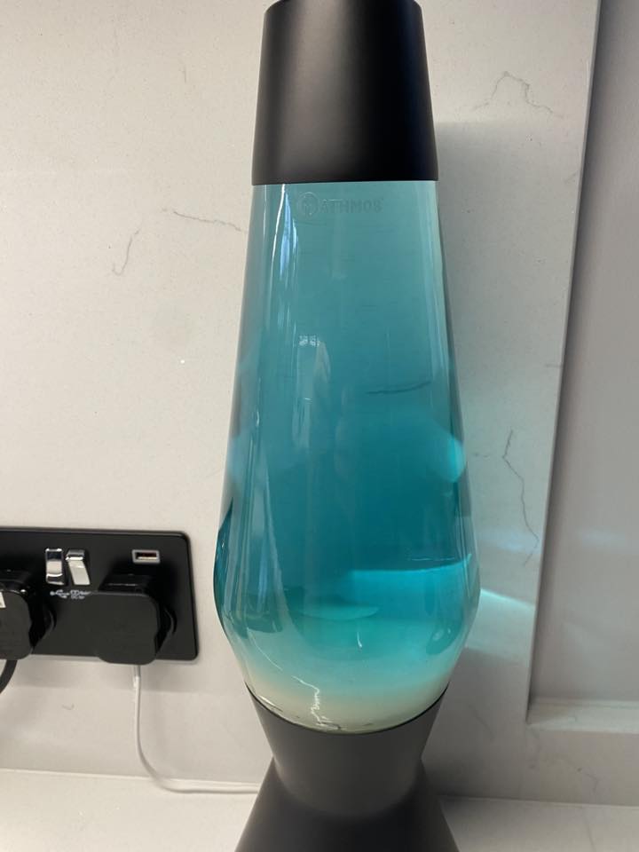 Mathmos special fill white and blue lava lamp