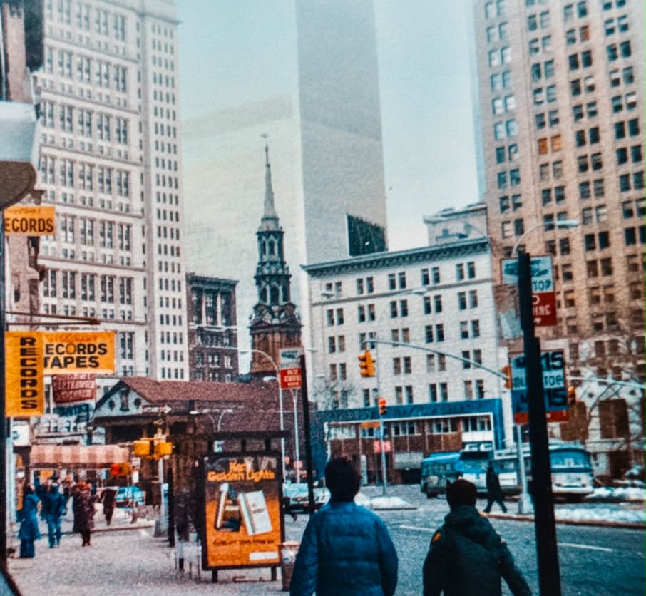 1972 Photo of the World Trade Center during sunset, We welcome you