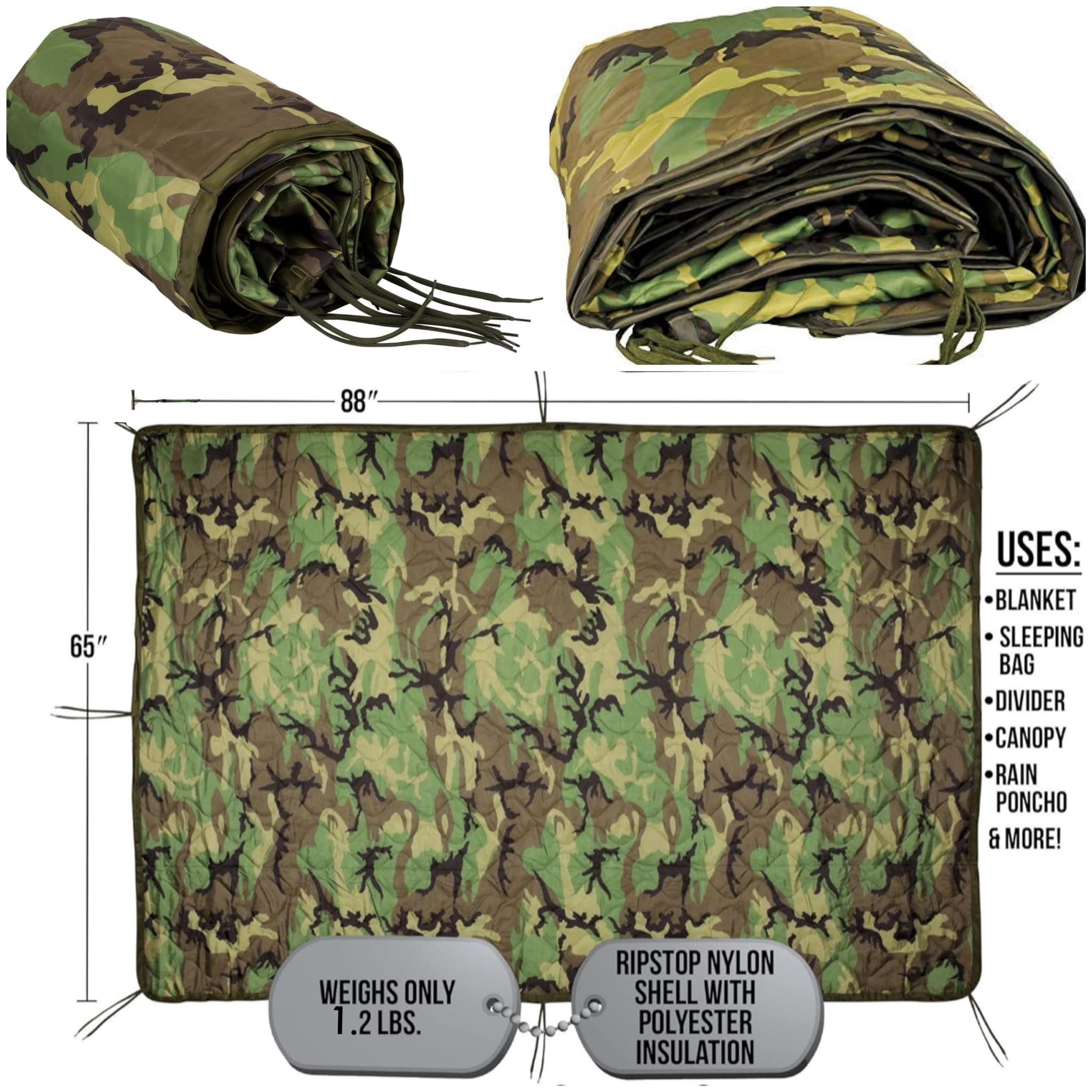 RARE MILITARY WOODLAND M81 BDU WET WEATHER RAIN PONCHO USGI CAMOUFLAGE
