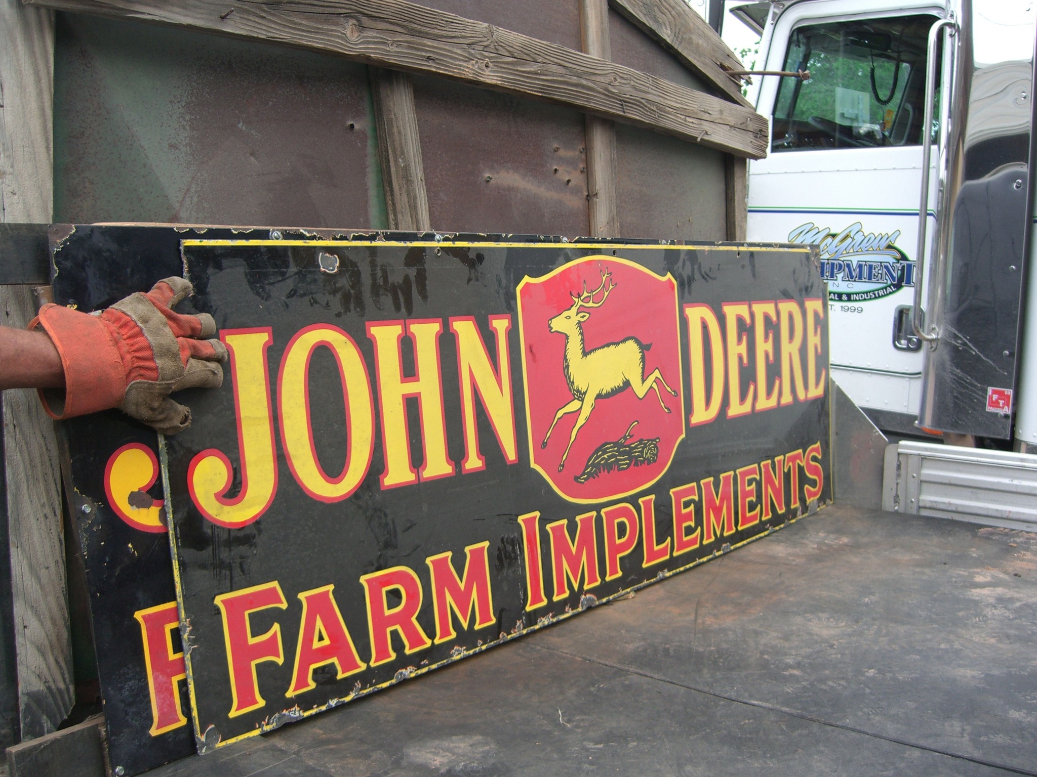 Vintage John Deere Dealership Sign 2 lagged logo double sided farm Tractor gas | John Deere Signs