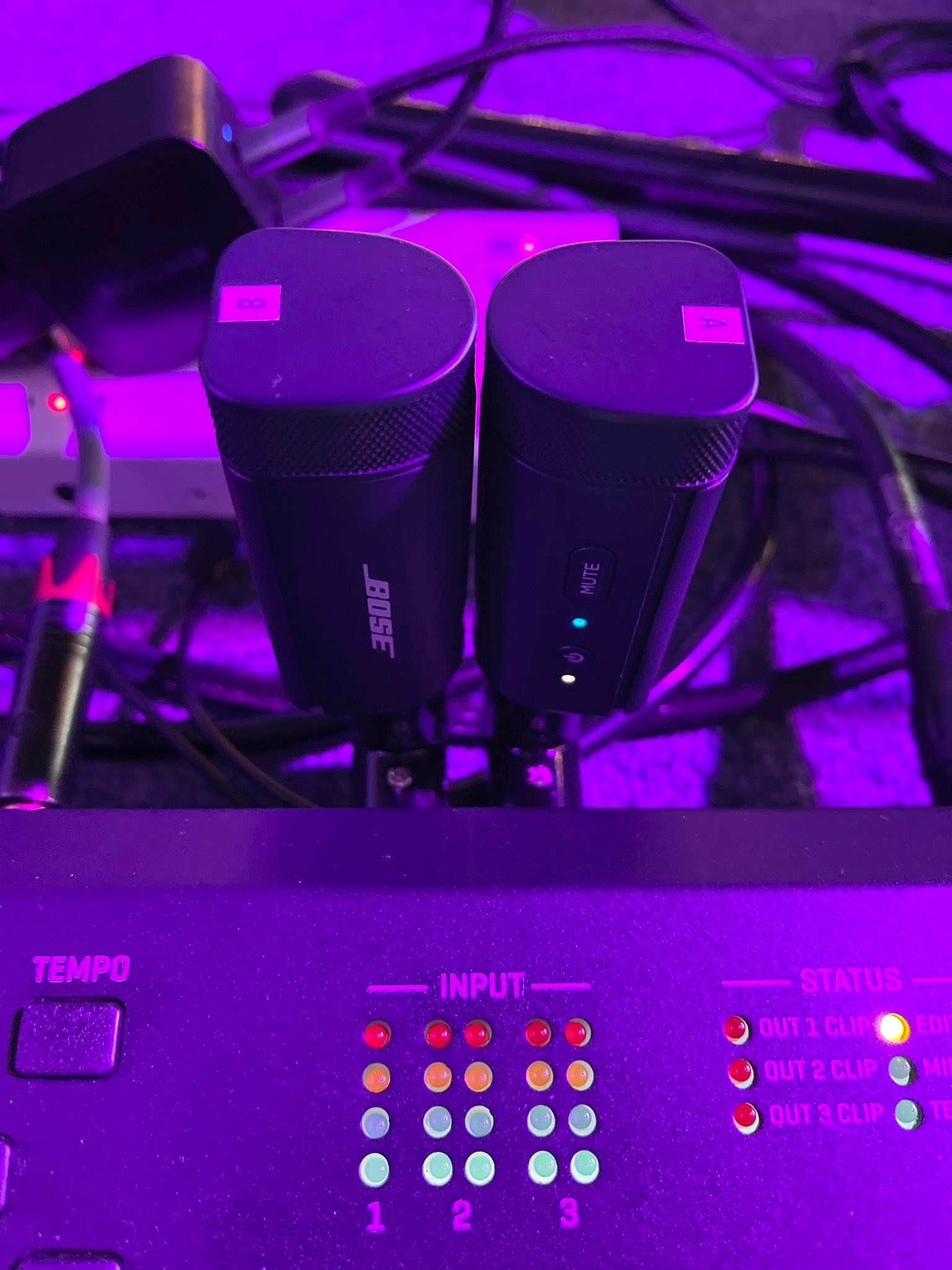 Bose S1 Pro with wireless mic/line transmitters for cable-free
