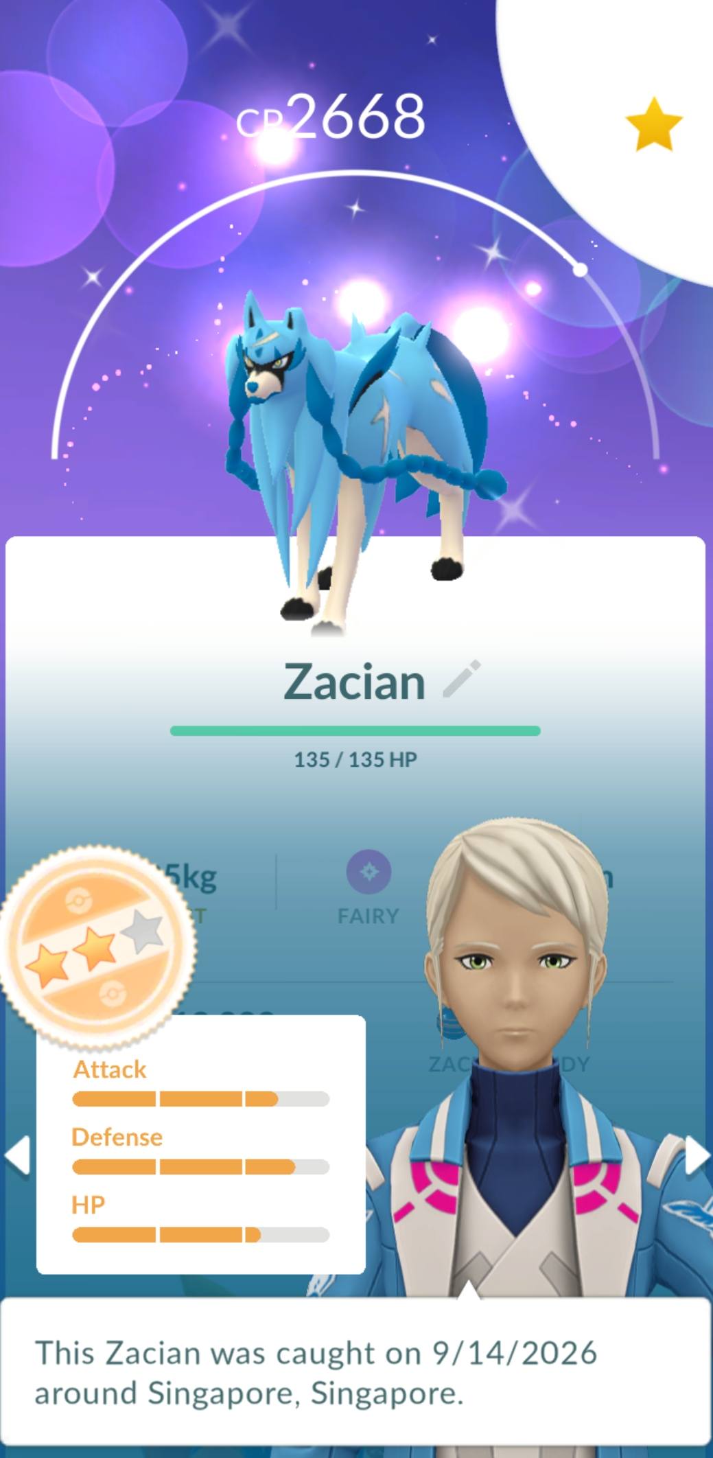 Caught CP2668 Zacian in Pokémon GO raid with international trainers