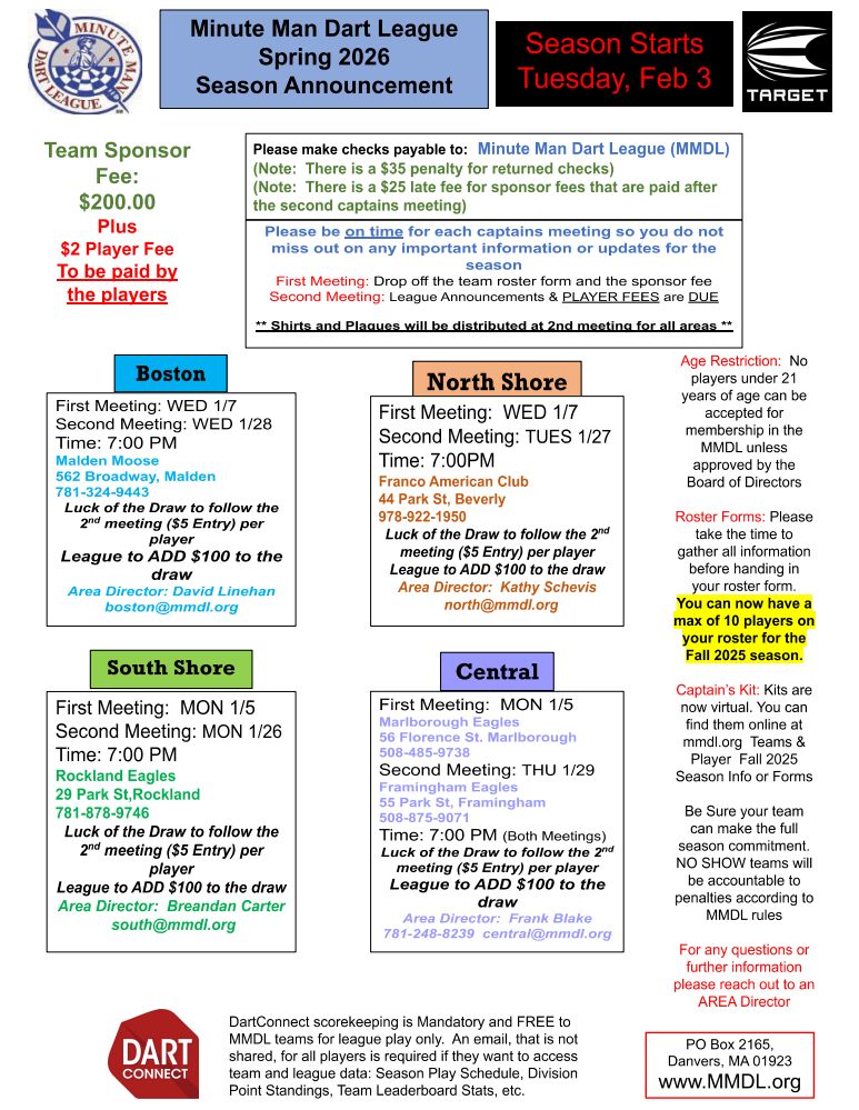 Central Mass Area Darts | MMDL Spring 2026 Season Announcement. | Facebook