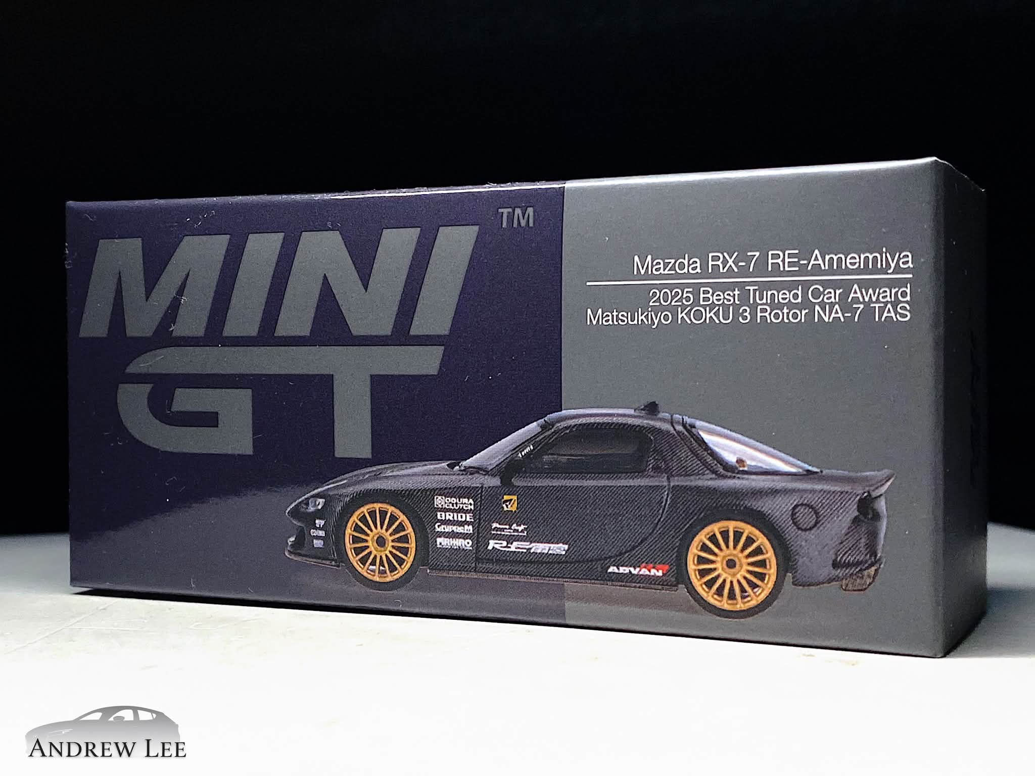 Mini GT RE-Amemiya Mazda RX-7 limited edition model with trophy
