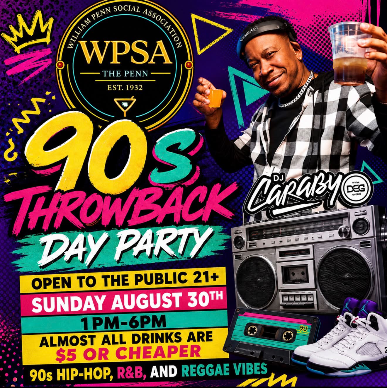 90's theme party at William Penn Club with $5 drinks