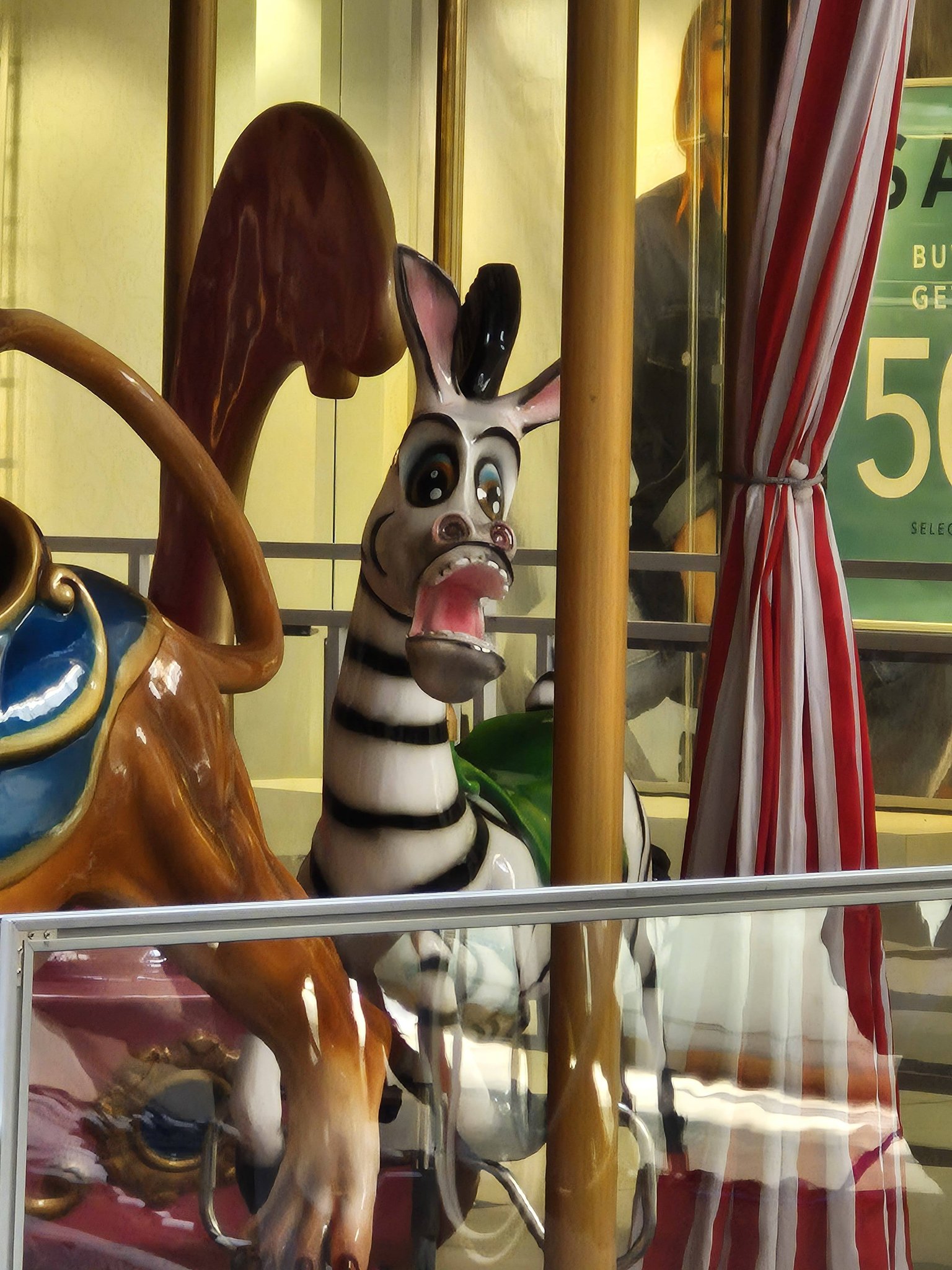 Unusual Zebra Carousel Horse at Oak Park Mall in Overland Park, Kansas