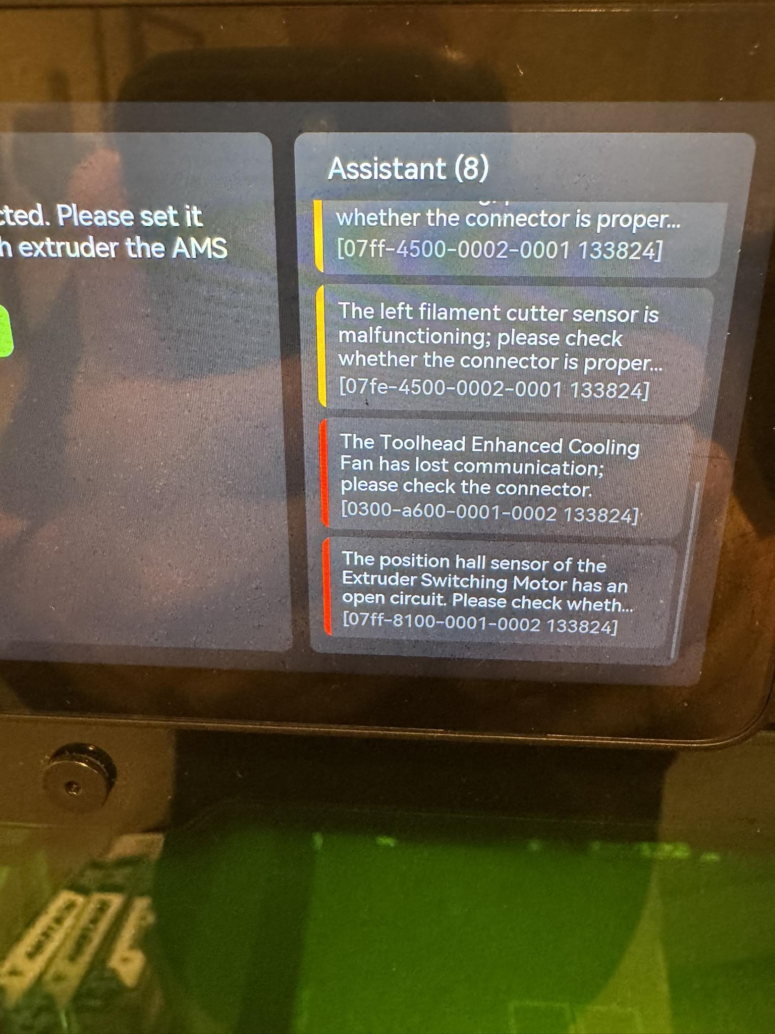 How to fix error messages on Bambu Lab H2D printer after replacing