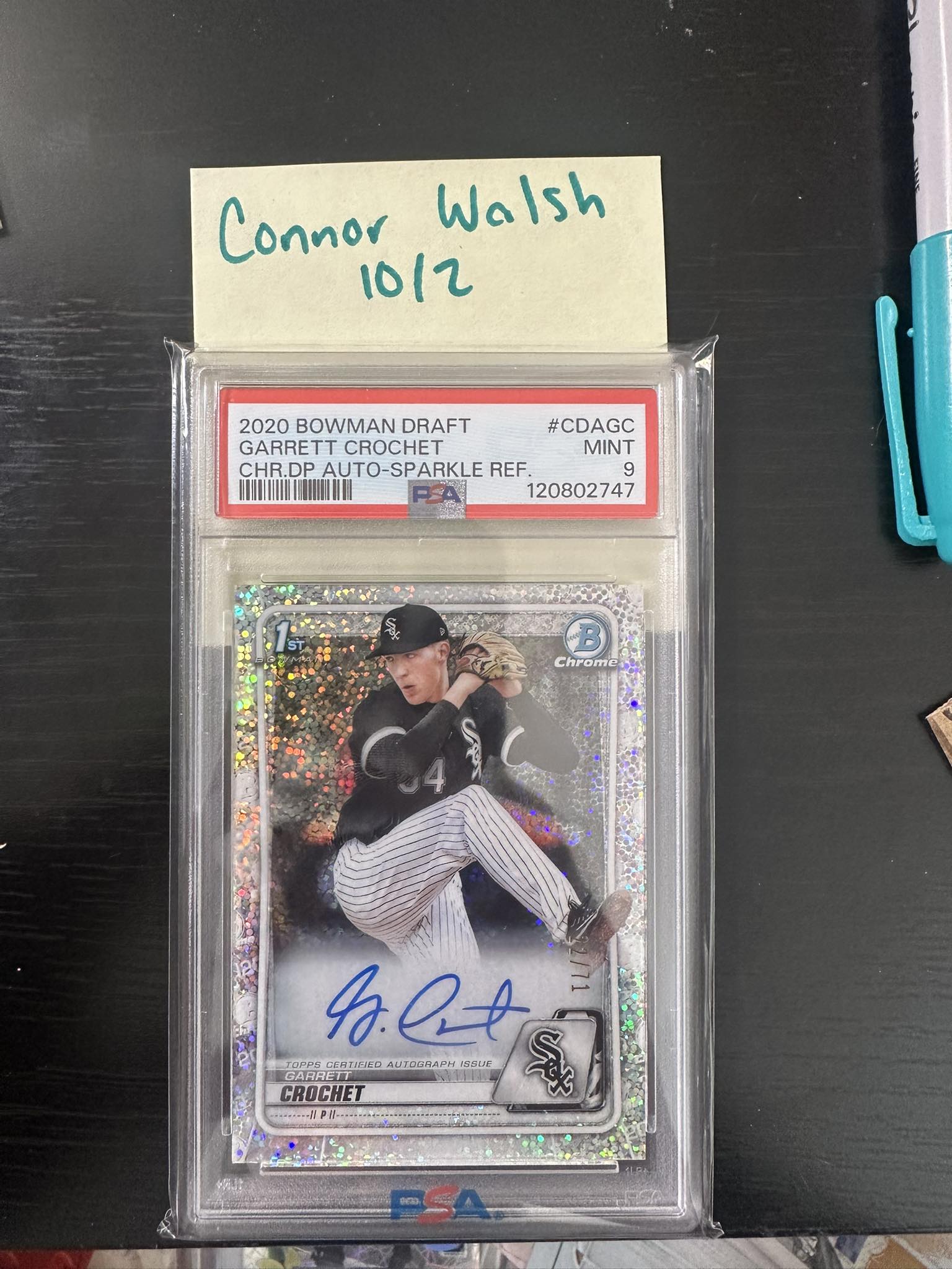 Garrett Crochet bowman 1st autograph sparkle refractor /71 psa 9- $350