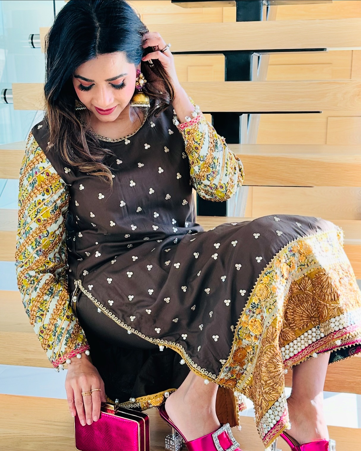 chocolate brown floral dress Embroidered Maxi Aurelia XS Color:Bluish Green and endlessly wearable YGroup_ma-cara-flat Fall Sweater Dress Outfit