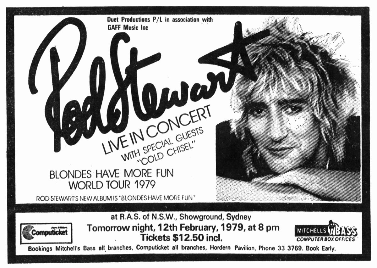 未使用‼️ Rod Stewart 1979年 福岡公演 ビンテージチケット ROD STEWART - Sydney 1979** Duet Productions P/L in association