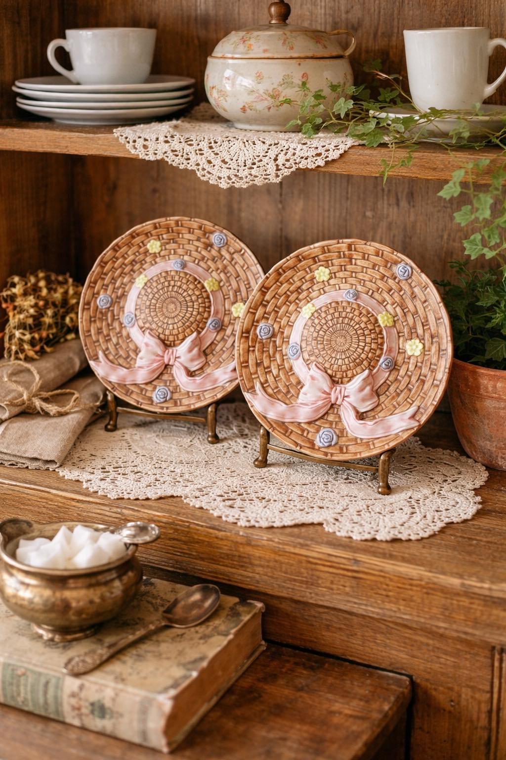 Pink Bordallo and Famille Rose Three Tiered Stand - New Plates