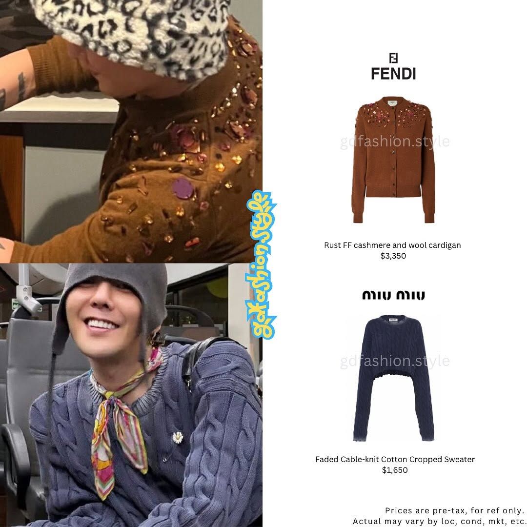 GD loves Miu Miu . Today he put on a nylon cardigan Miu Miu Mauve