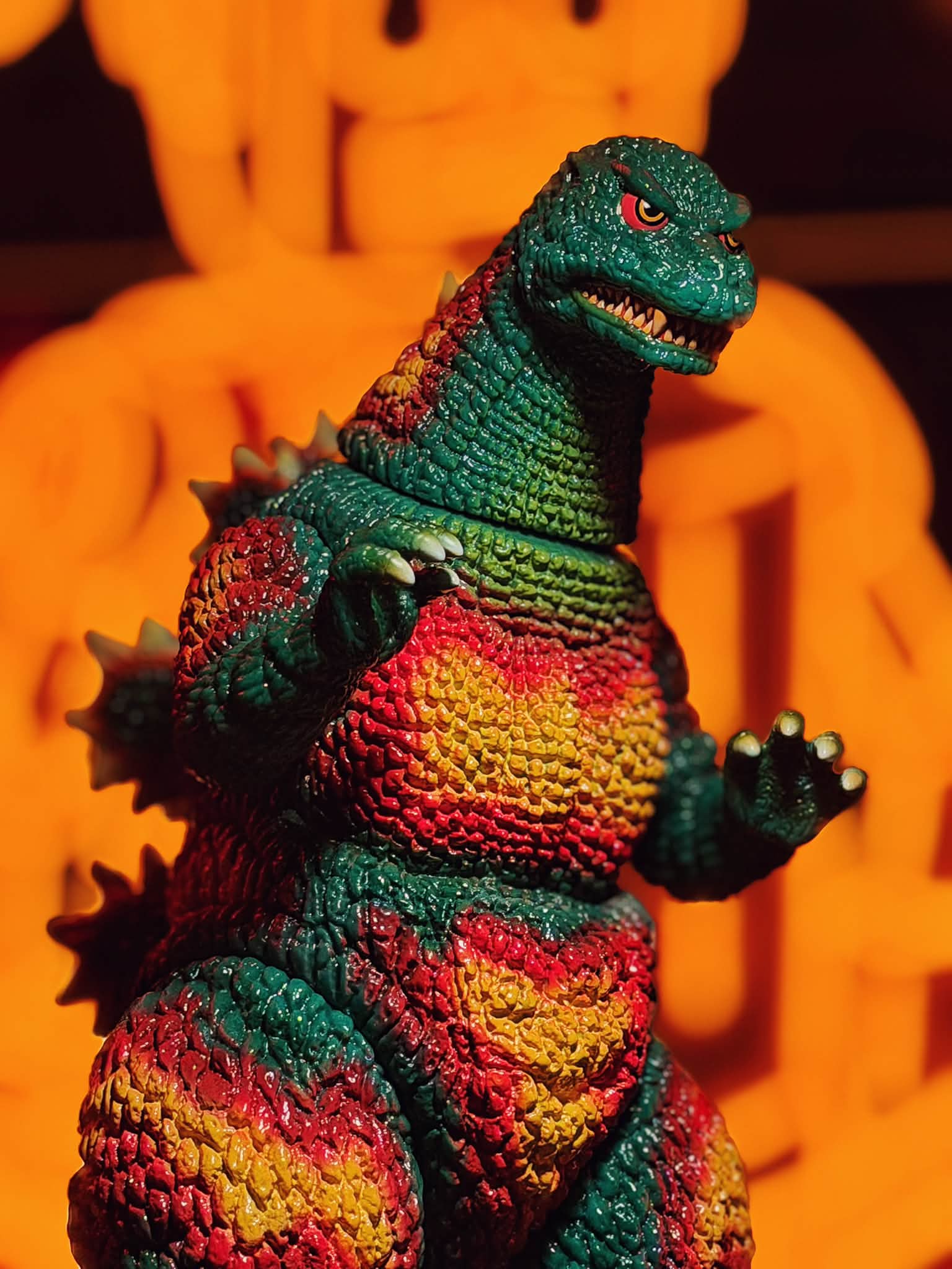 Celebrating with Godzilla toys and ramen at Haji Moto in