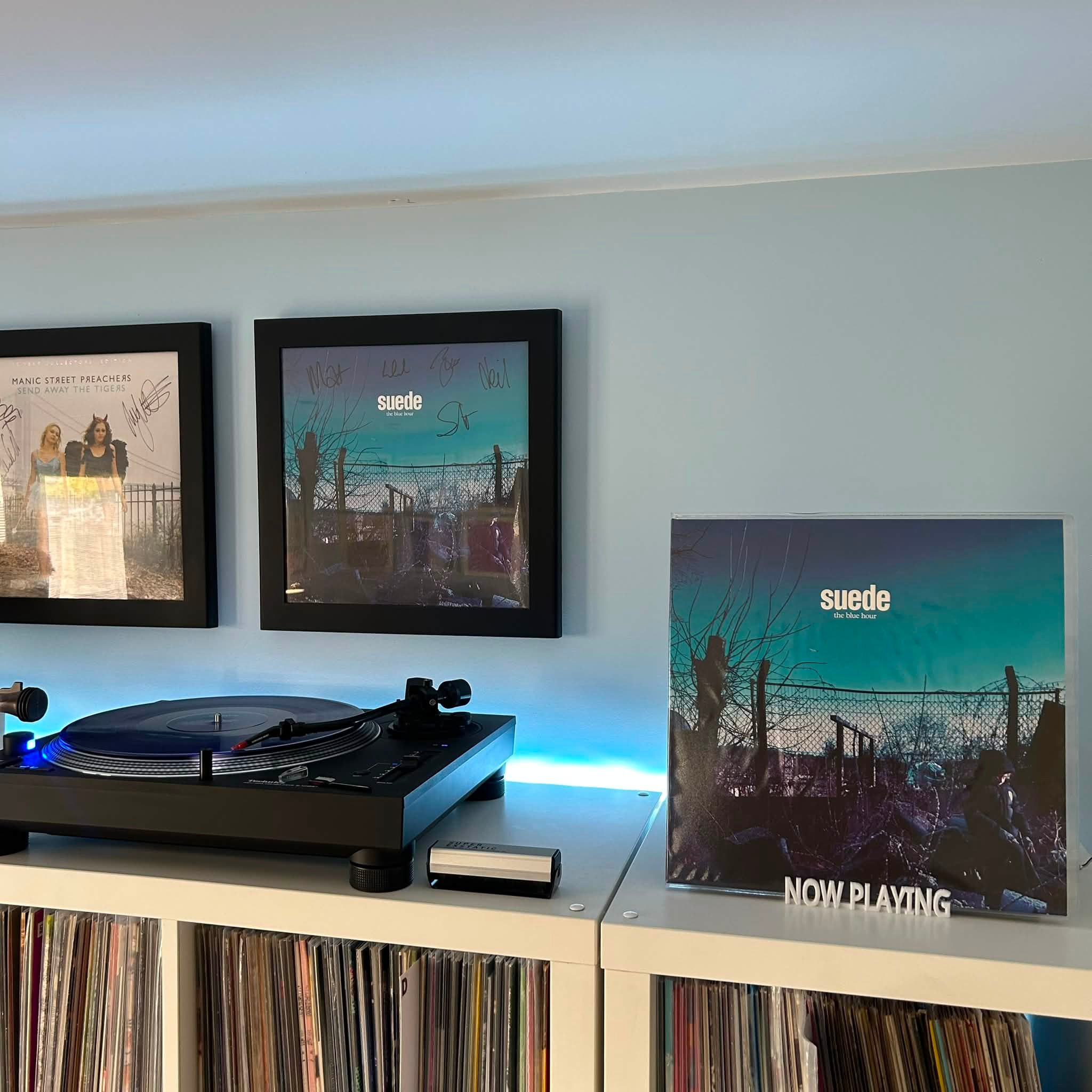 Suede The Blue Hour signed sealed blue vinyl with store promo poster