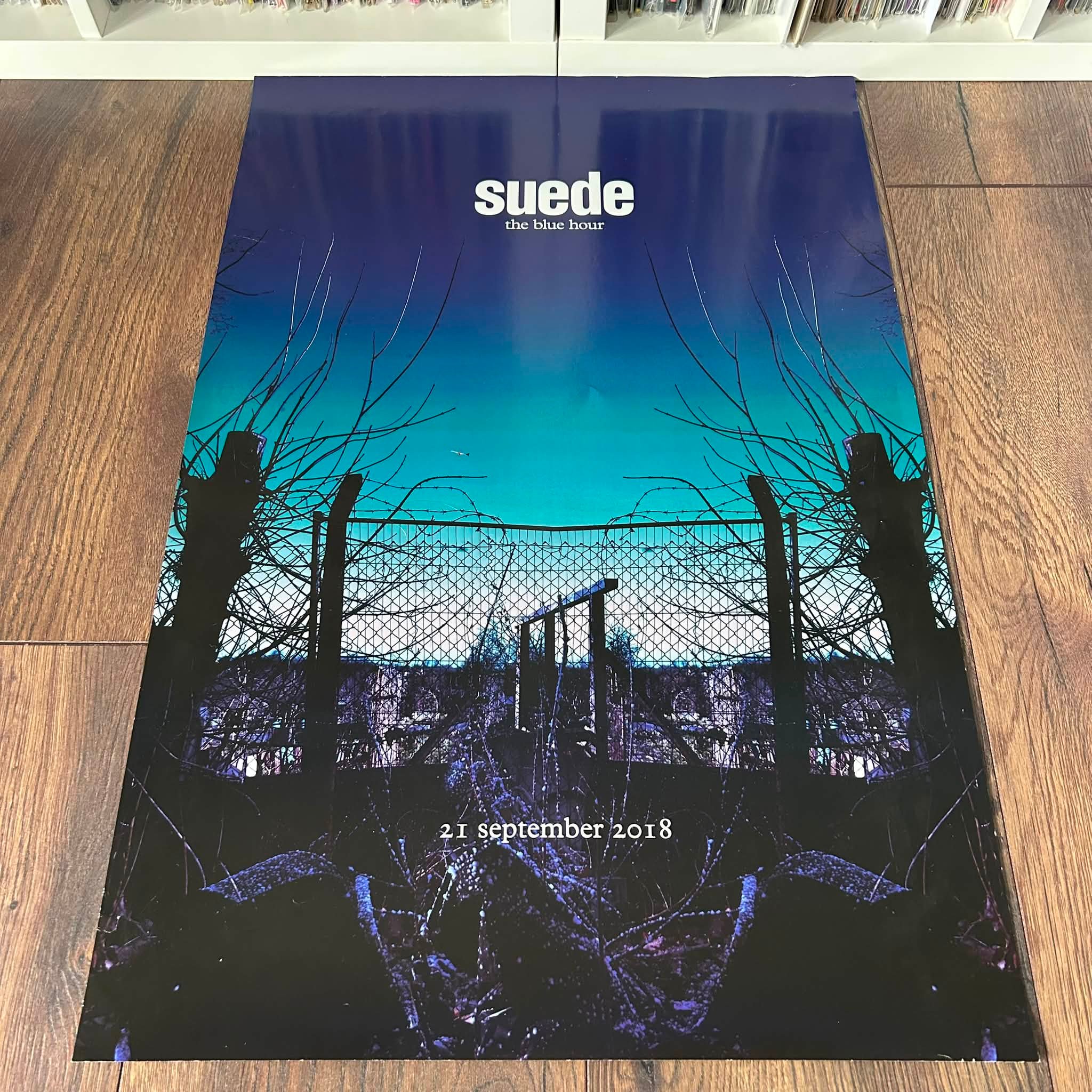 Suede The Blue Hour signed sealed blue vinyl with store promo poster