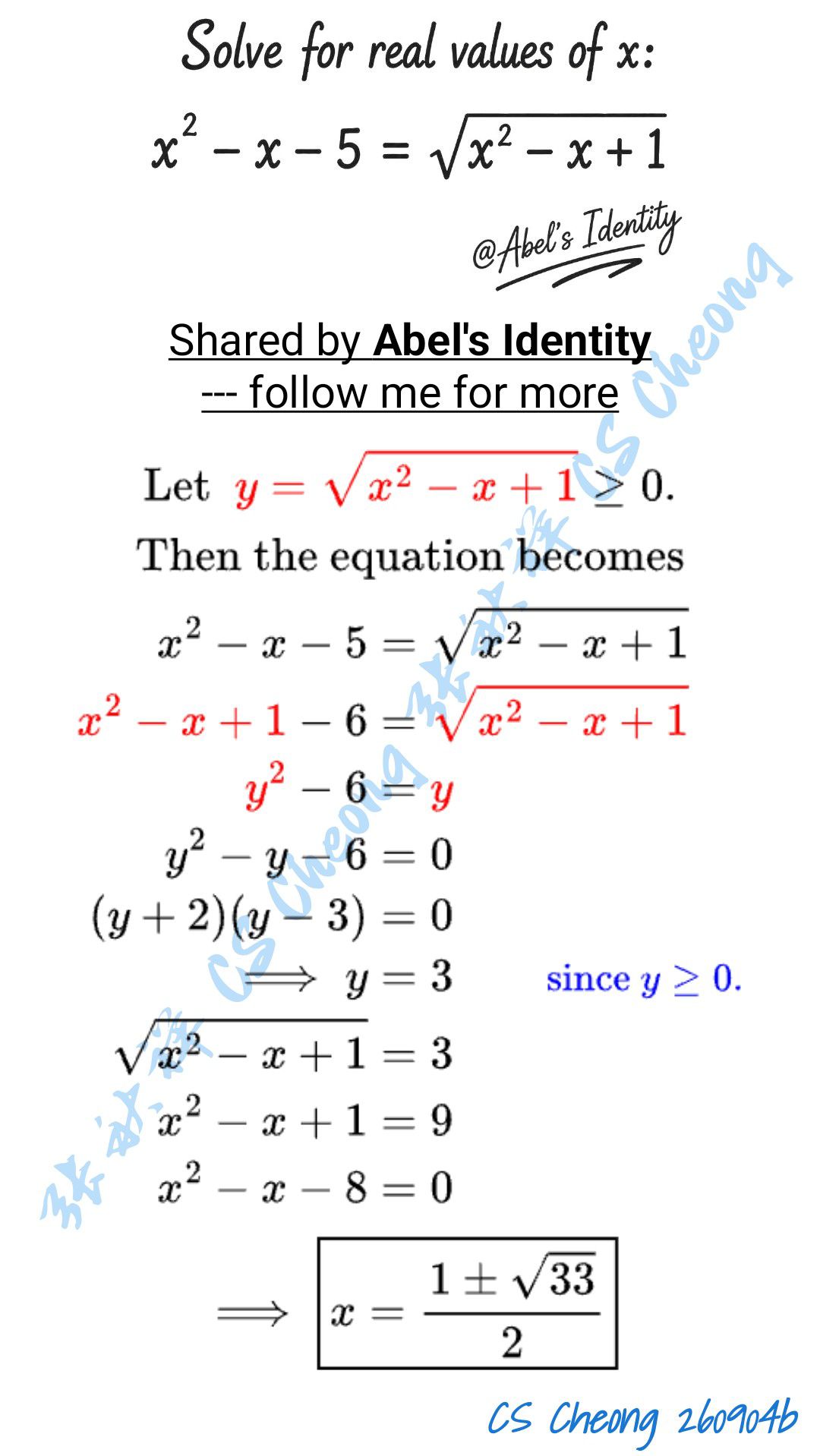 y=√(x^2-x+1)