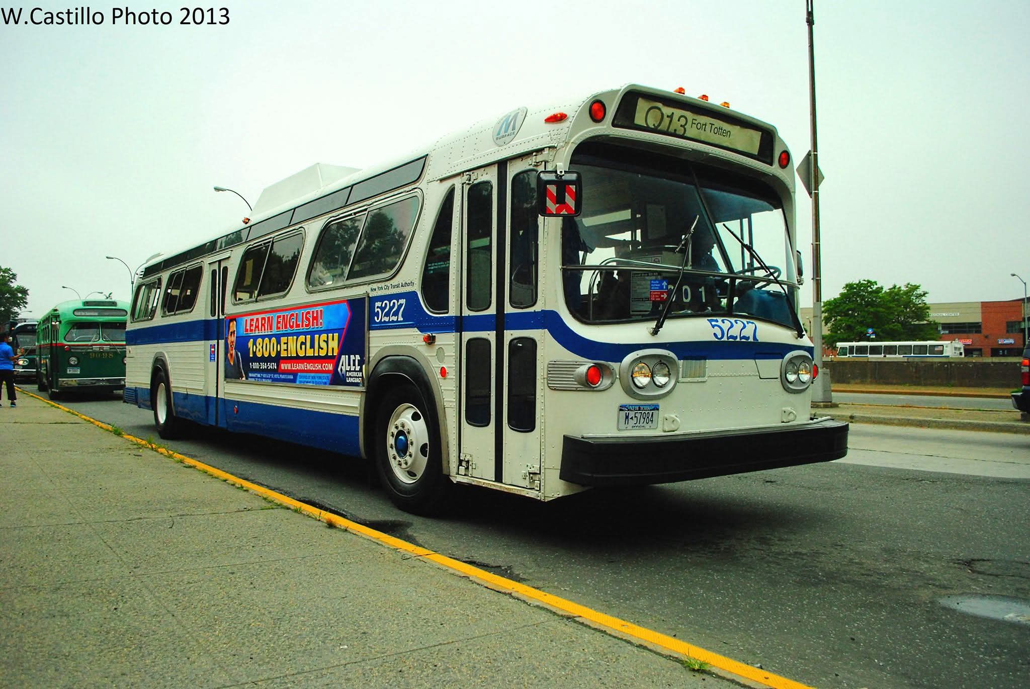 New York City bus on display near Pelham Bay Park station