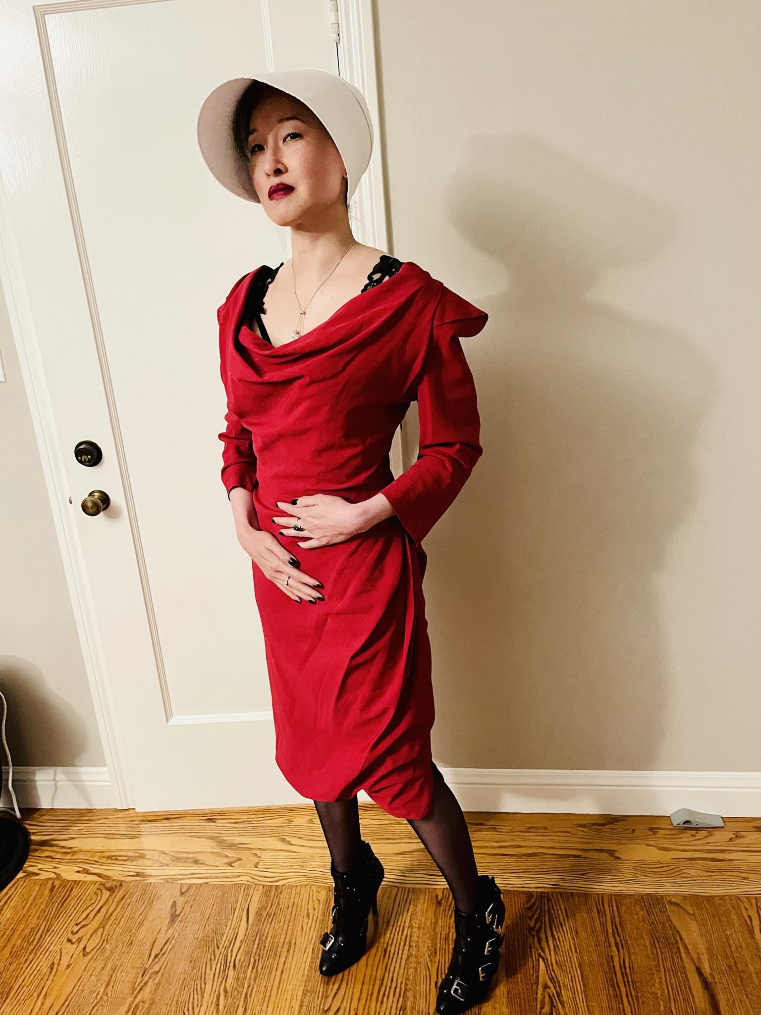 Kat S Rex in Vivienne Westwood red dress for Labor Day