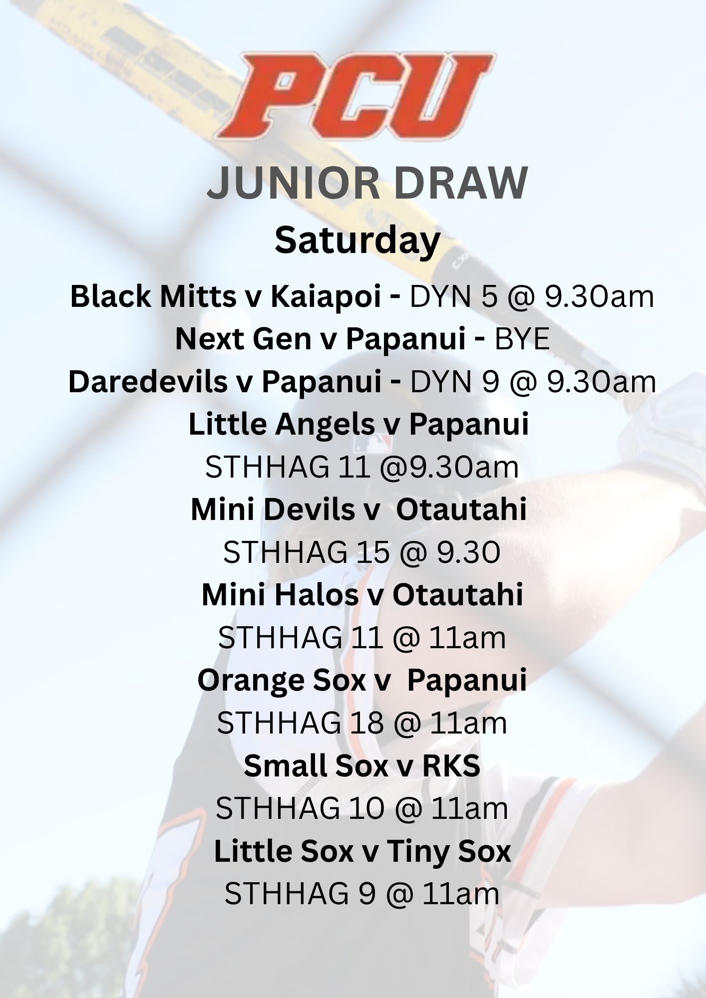 PCU Softball Club Christchurch | This week's draws | Facebook