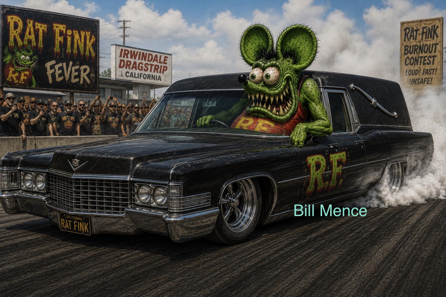 Prompt: **realistic, The king of ratfink land is driving a 1968
