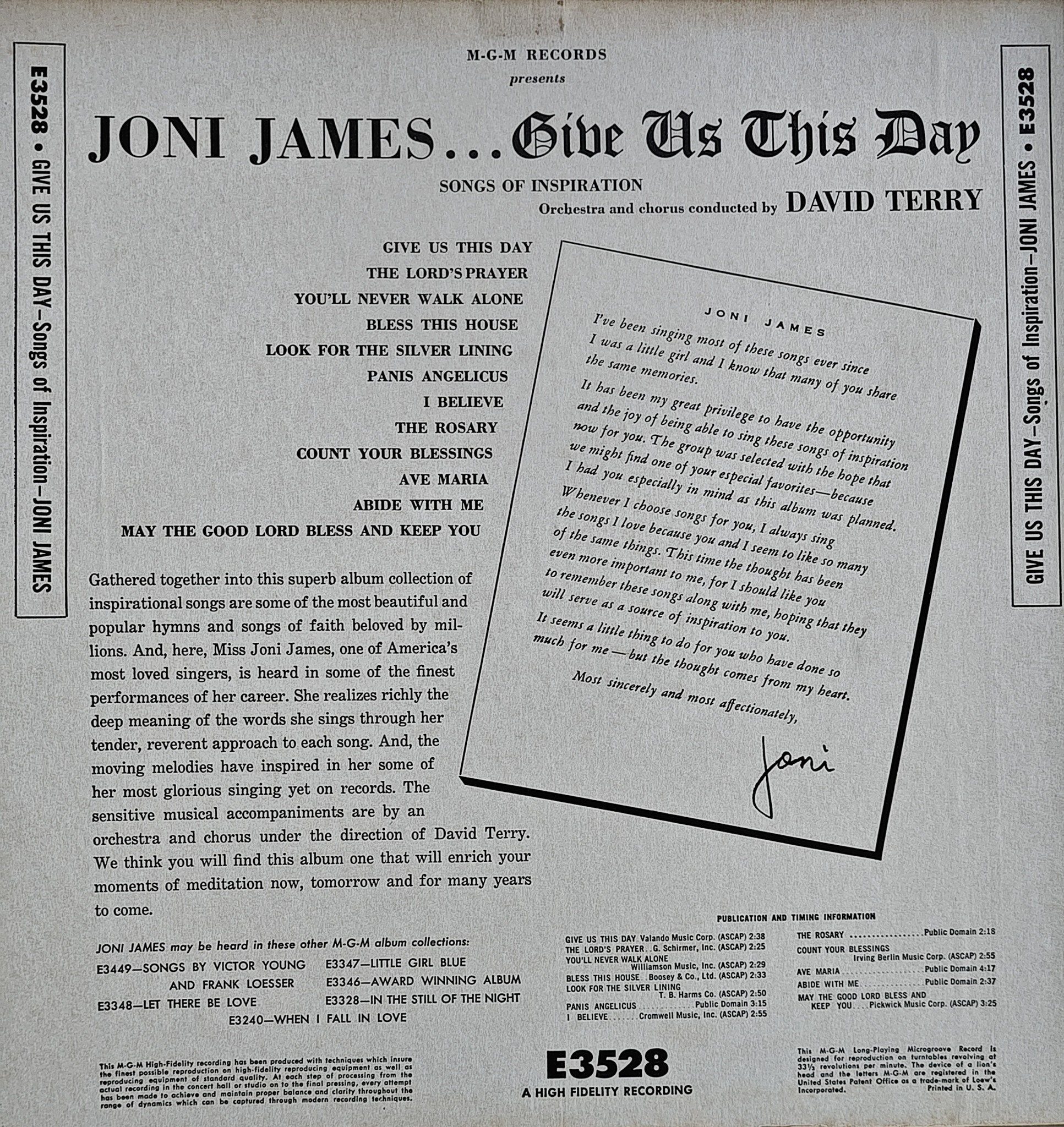 Joni James – Give Us This Day** MGM Records – E3528 - 1957