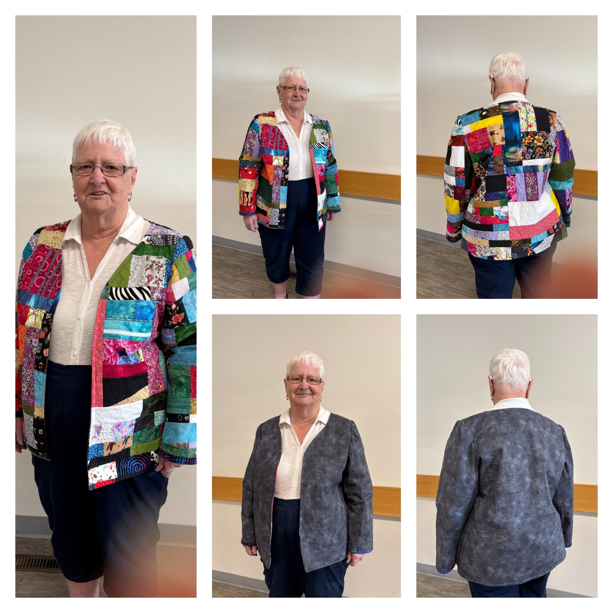 Reversible patchwork jacket made from quilt material