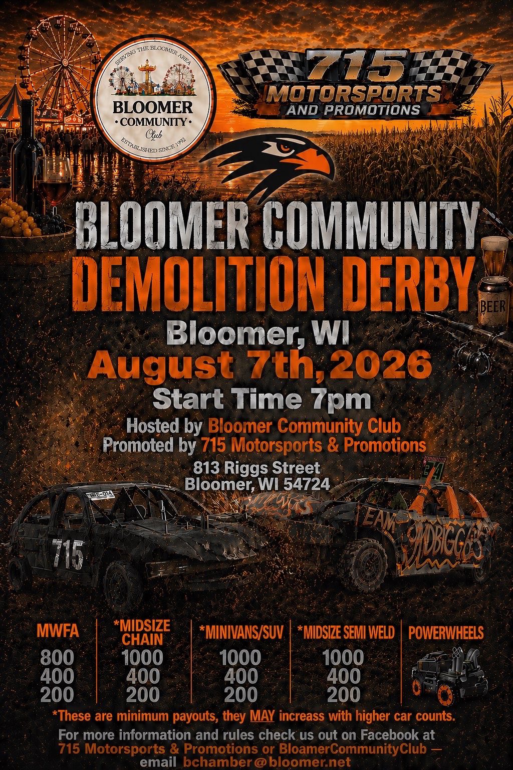 Bloomer Community Demolition Derby on August 7th