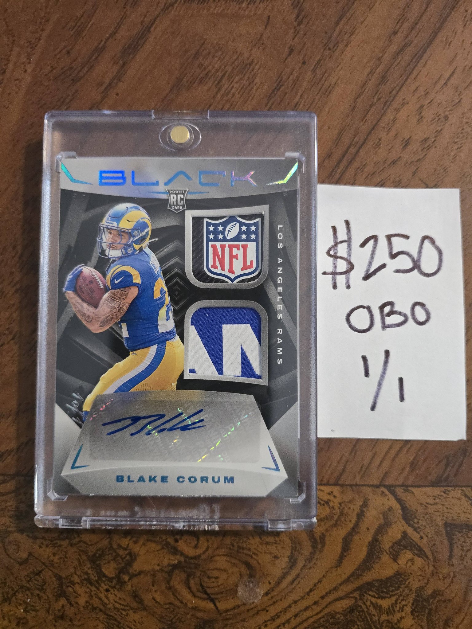 2024 Panini Black RC Dual Patch Auto NFL Shield 1/1 Blake Corum 