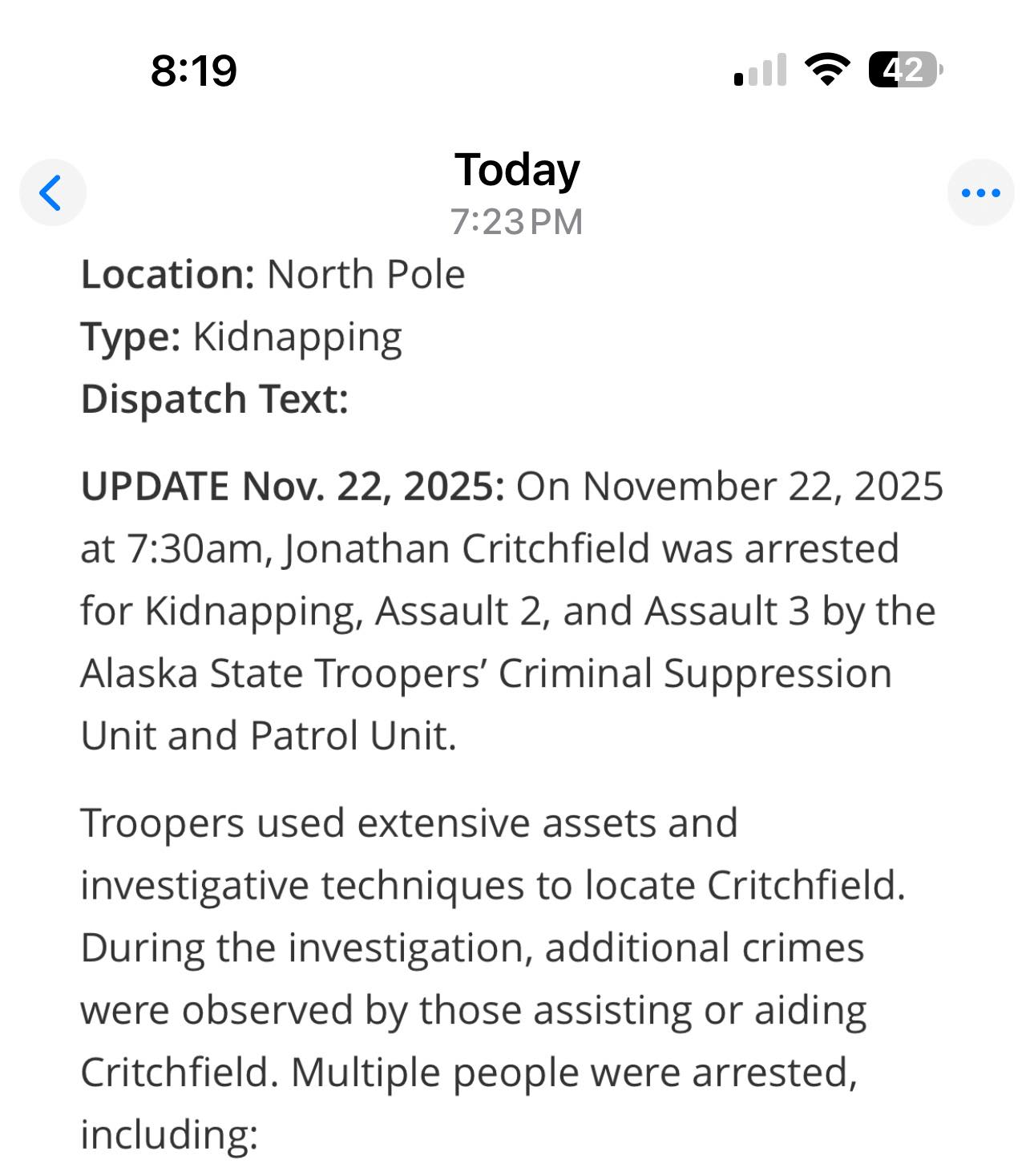 Chritchfield has been arrested this am. 👍👍👍👍 | Facebook