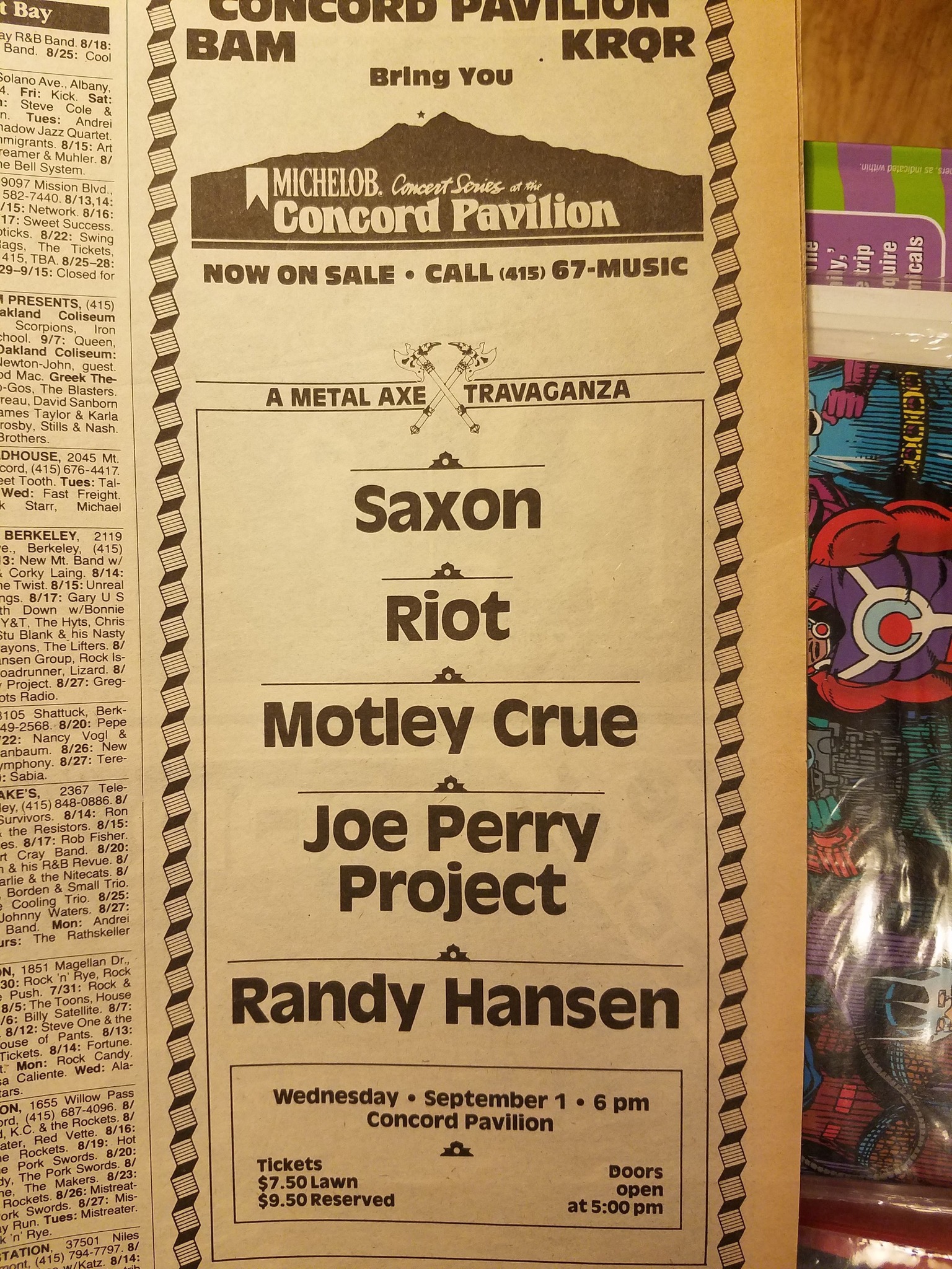 1982 Metal Axe Travaganza lineup at Concord Pavilion