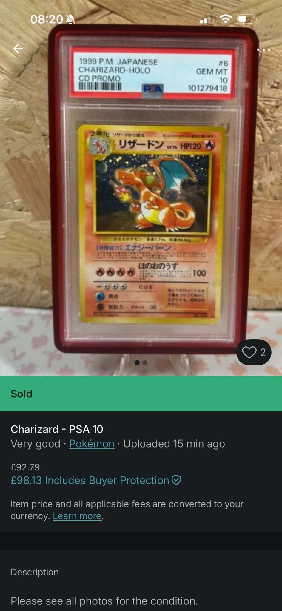 Surely a fake? lol 08：20年 1999 M JAPANESE CHARIZARD-HOLO