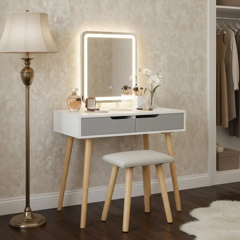 grey dressing table with light up mirror Wow! 75% off plus free delivery. Vanity Set Rectangle LED & Stool (Grey) ad black satin prom dresses
