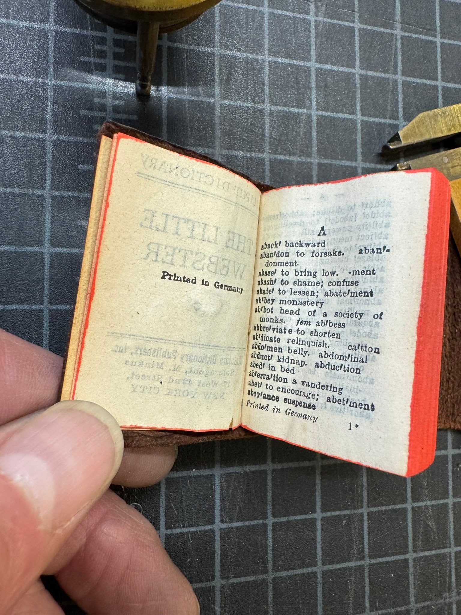 Webster's Dictionary 1:12 Scale Miniature Book - Handmade Illustrated Dollhouse Prop