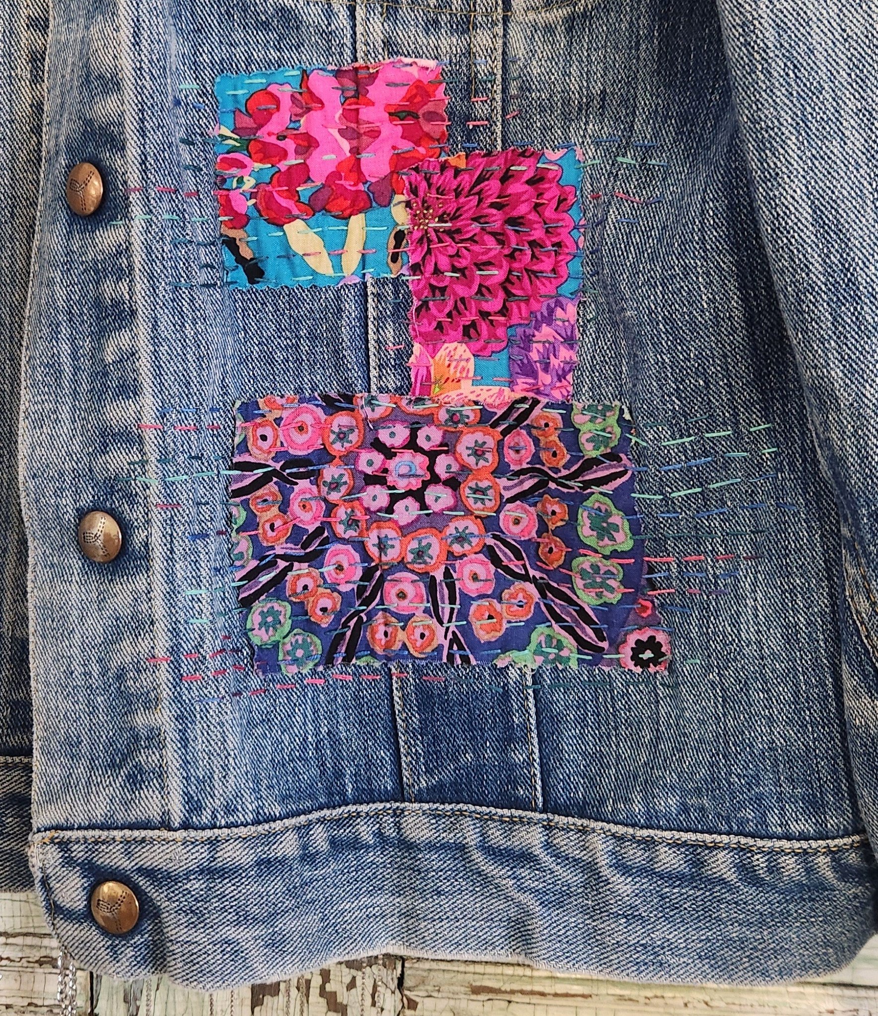Upcycled 70s denim jacket with sashiko stitching