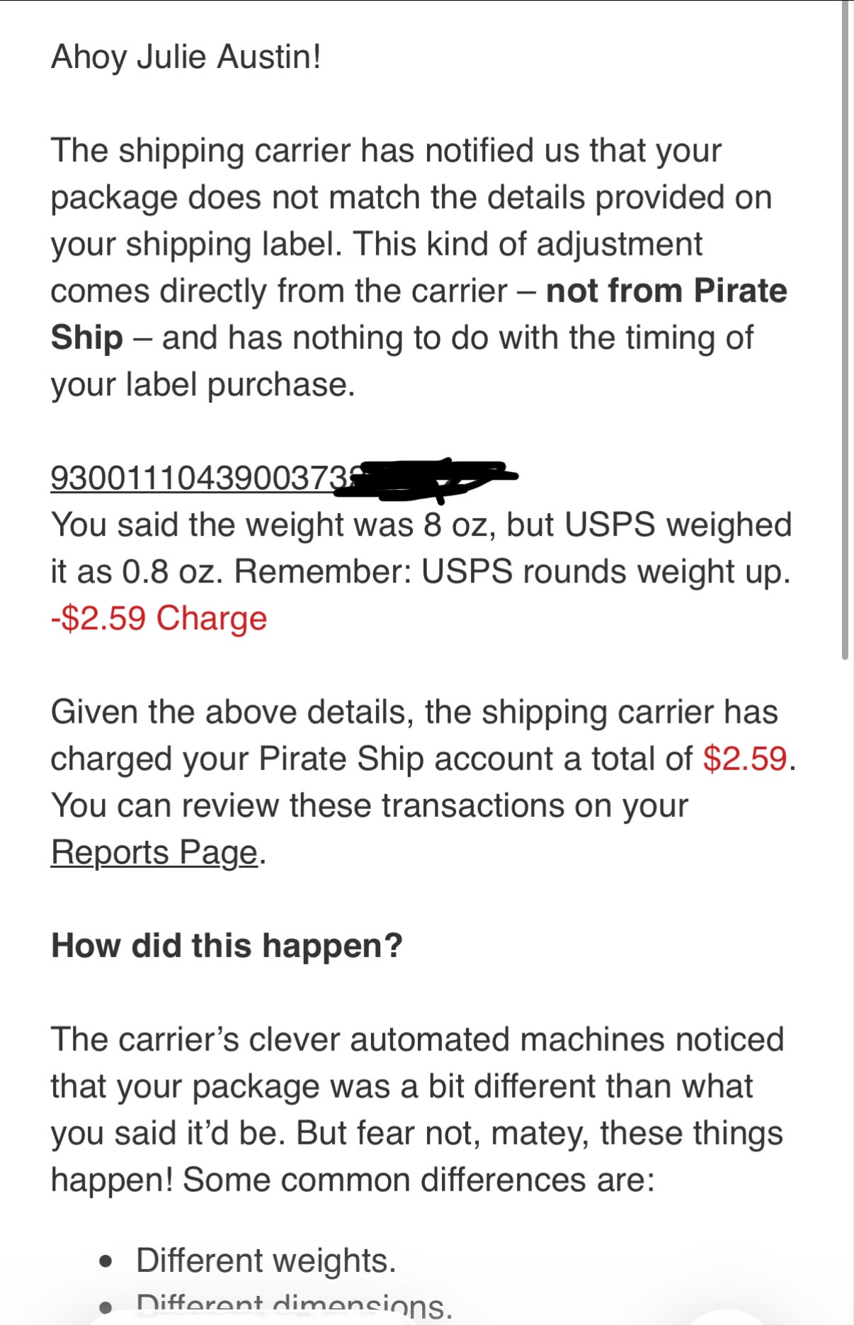 Has anyone ever had USPS charge more for a package weighing LESS