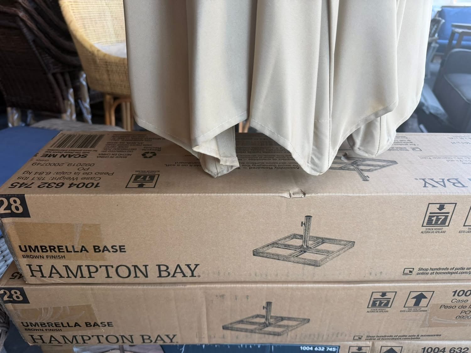 hampton bay patio umbrella base in brown PURPLE LEAF Market 6' x 4' Rectangle Dual Tilt Taupe 8 Ribs RipLock 350 Durable cast iron patio umbrella