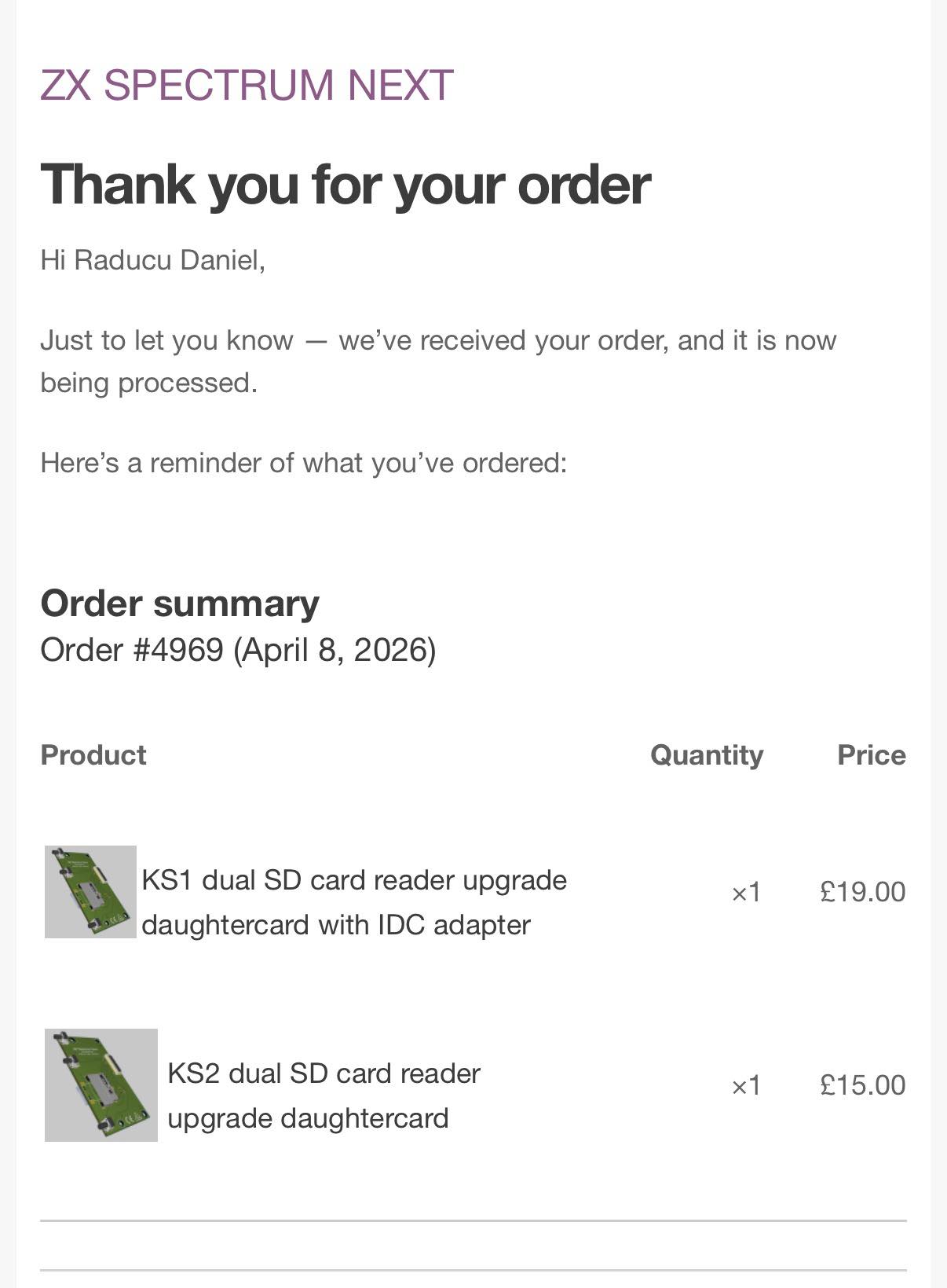 What's the status of my ZX Spectrum Next order?