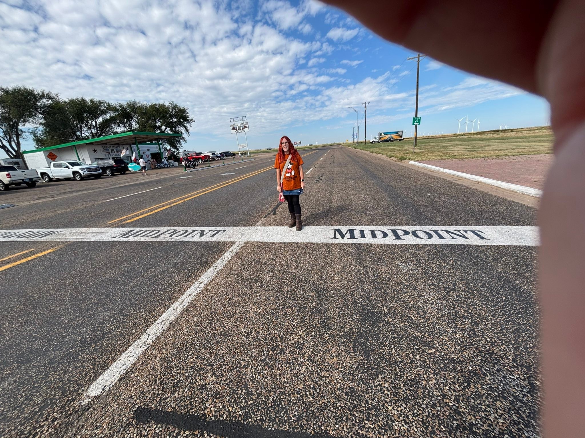Reaching the midpoint of Route 66 on a road trip