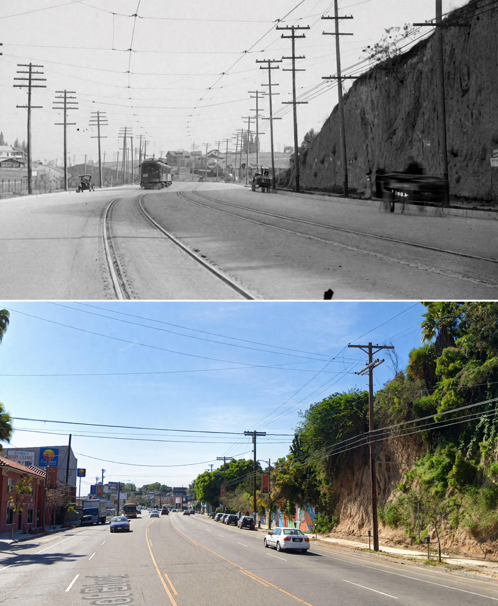 Sunset Boulevard, Echo Park, then and now