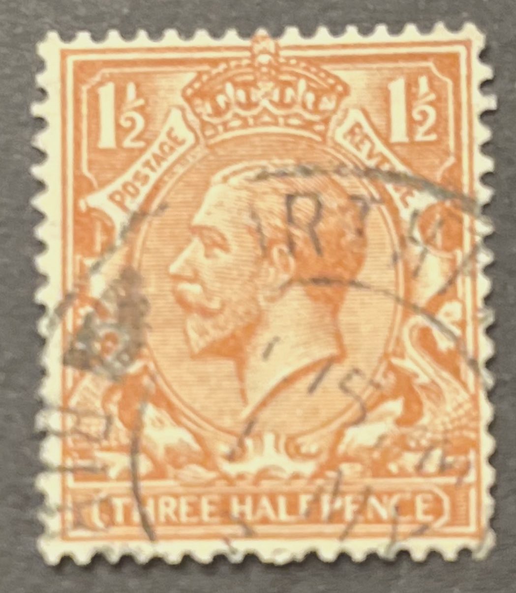 What is the King George V three half pence stamp with a sideways
