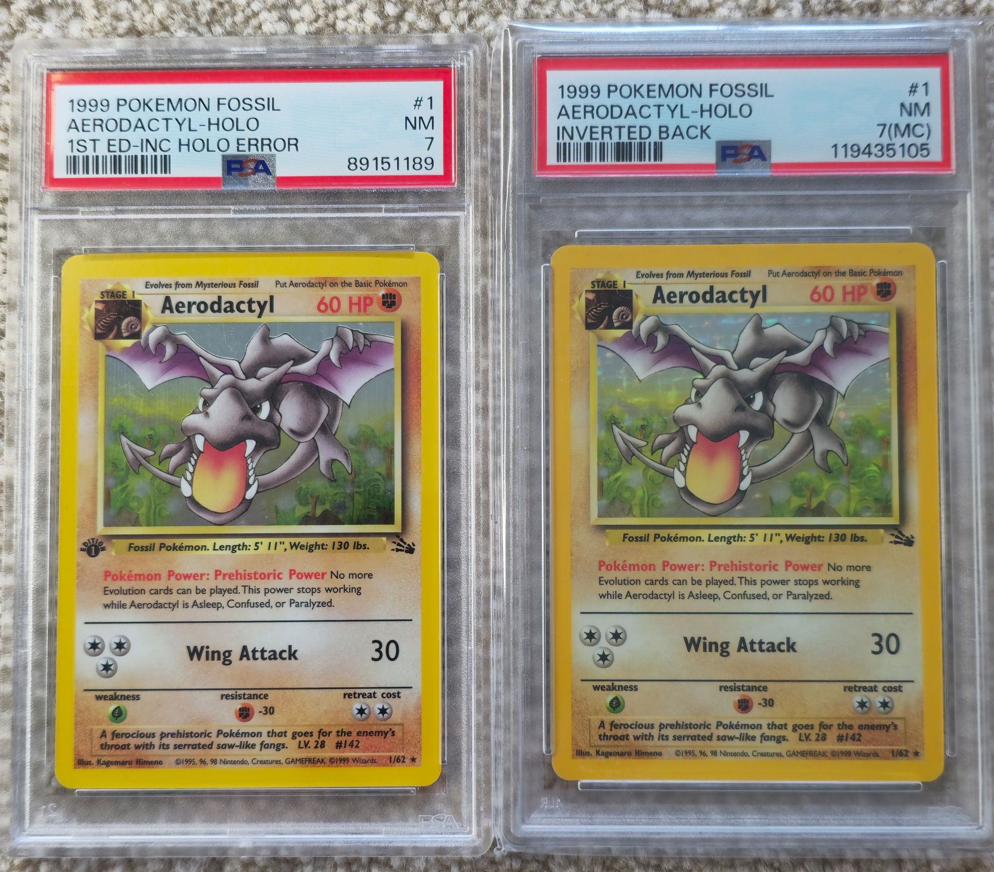 Where to find PSA-graded unlimited Aerodactyl incomplete holo error?