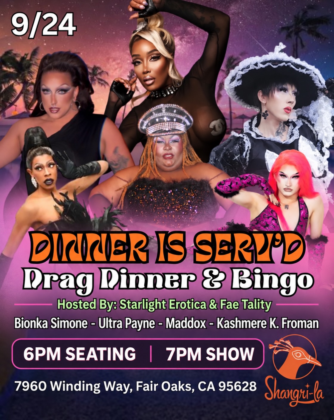 スティングゆかり　トスカーナ　イル・パラジオ　Casino Delle Vie Drag dinner and bingo at Shangri-la Fair Oaks on September 24