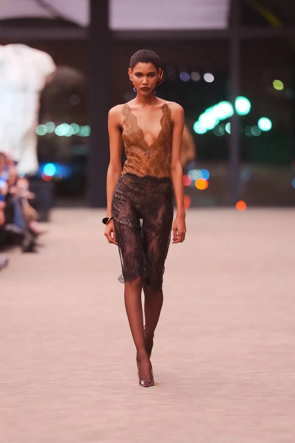 The lace, latex, and fur! The power dressing at Saint Laurent fall