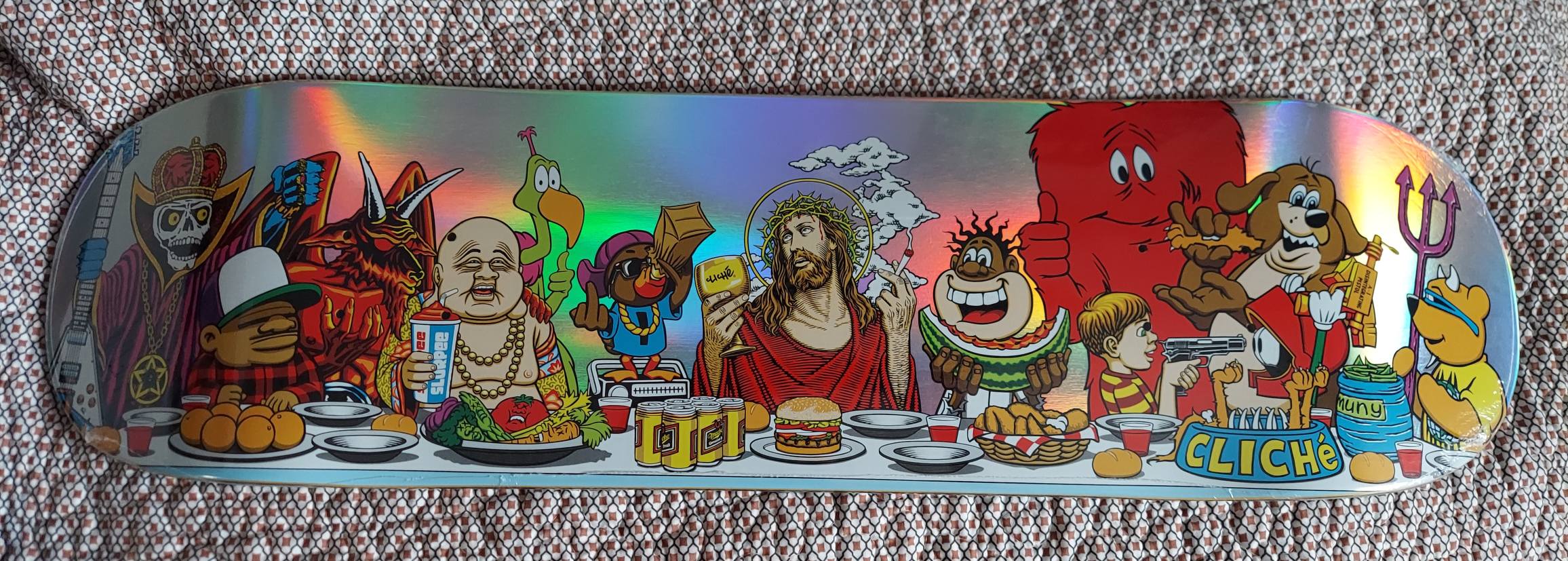 Holographic Last Supper skateboard by Marc McKee