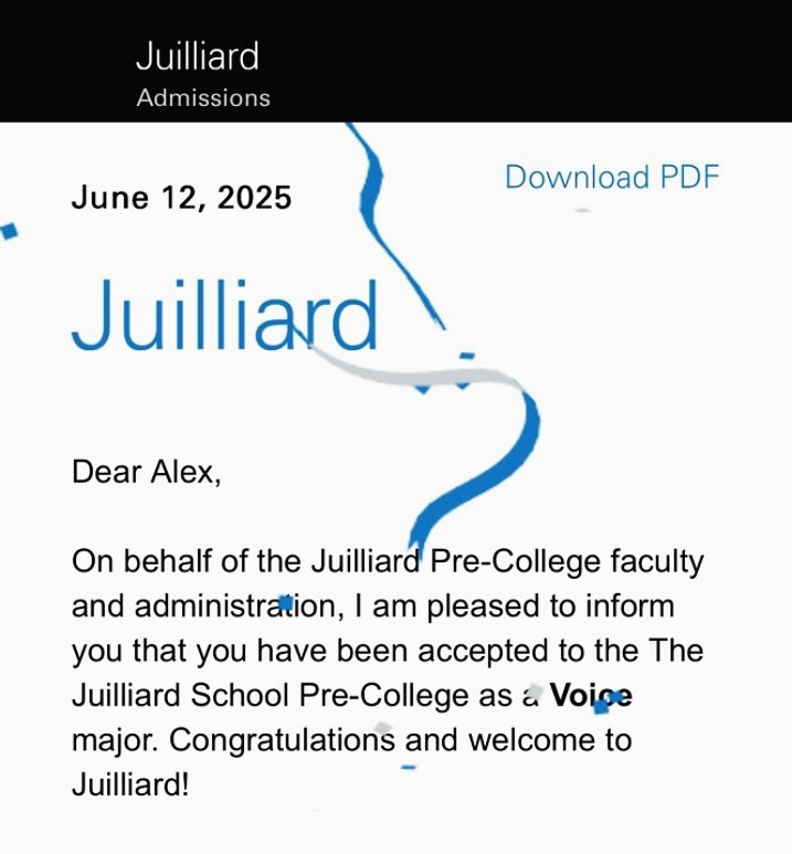 Yohan - Congrats Alex!! My voice student get Juilliard pre college! 제자중 ...