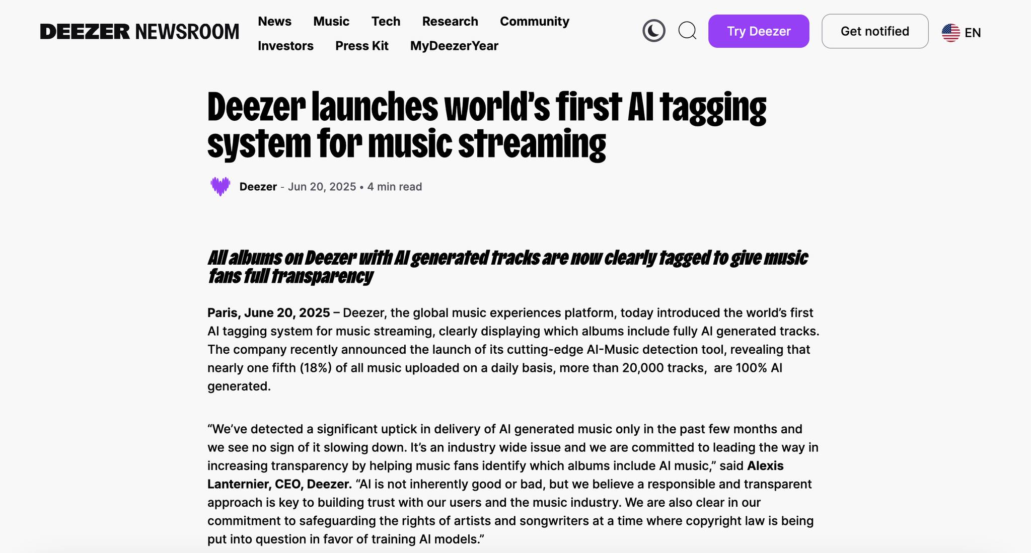 TechNewsUpdate: Deezer and Universal to Launch 